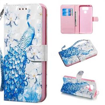 Blue Peacock 3D Painted Leather Wallet Phone Case for LG G6