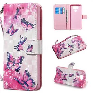 Pink Butterfly 3D Painted Leather Wallet Phone Case for LG G6