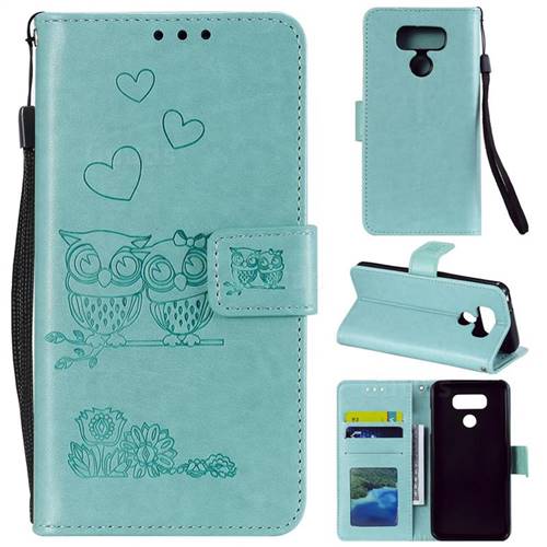 Embossing Owl Couple Flower Leather Wallet Case for LG G6 - Green