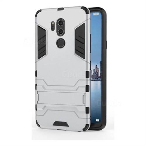 Armor Premium Tactical Grip Kickstand Shockproof Dual Layer Rugged Hard Cover for LG G7 ThinQ - Silver