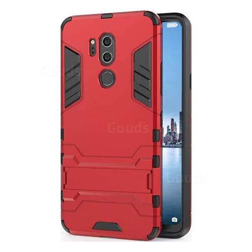 Armor Premium Tactical Grip Kickstand Shockproof Dual Layer Rugged Hard Cover for LG G7 ThinQ - Wine Red