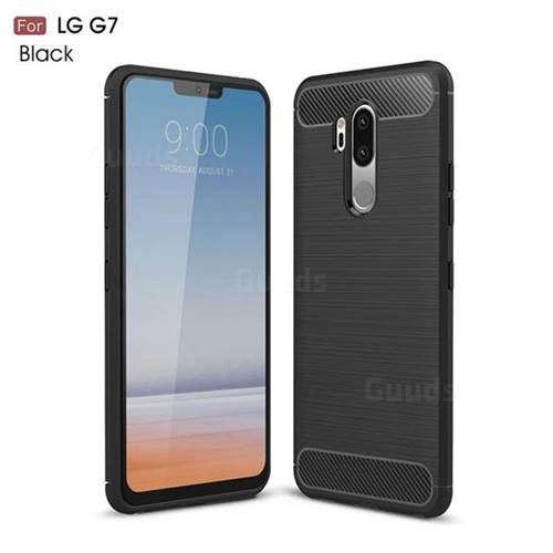 Luxury Carbon Fiber Brushed Wire Drawing Silicone TPU Back Cover for LG G7 ThinQ - Black