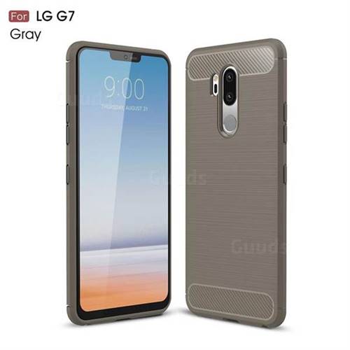 Luxury Carbon Fiber Brushed Wire Drawing Silicone TPU Back Cover for LG G7 ThinQ - Gray
