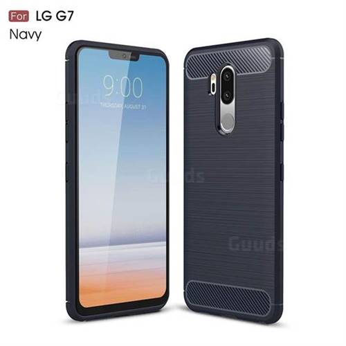 Luxury Carbon Fiber Brushed Wire Drawing Silicone TPU Back Cover for LG G7 ThinQ - Navy