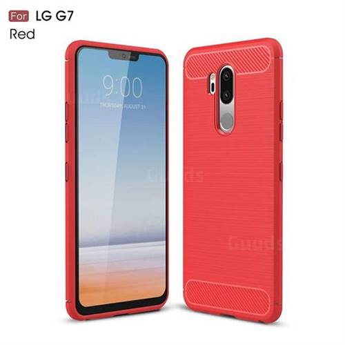 Luxury Carbon Fiber Brushed Wire Drawing Silicone TPU Back Cover for LG G7 ThinQ - Red