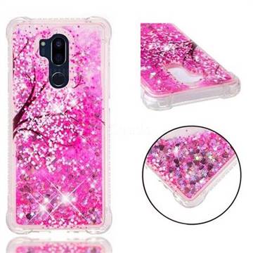Pink Cherry Blossom Dynamic Liquid Glitter Sand Quicksand Star TPU Case for LG G7 ThinQ