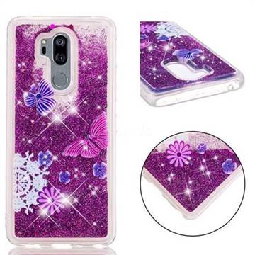 Purple Flower Butterfly Dynamic Liquid Glitter Quicksand Soft TPU Case for LG G7 ThinQ