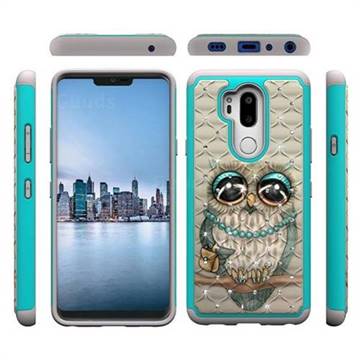 Sweet Gray Owl Studded Rhinestone Bling Diamond Shock Absorbing Hybrid Defender Rugged Phone Case Cover for LG G7 ThinQ