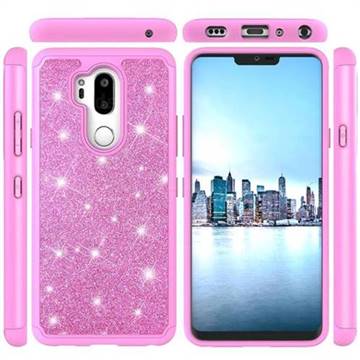 Glitter Rhinestone Bling Shock Absorbing Hybrid Defender Rugged Phone Case Cover for LG G7 ThinQ - Pink