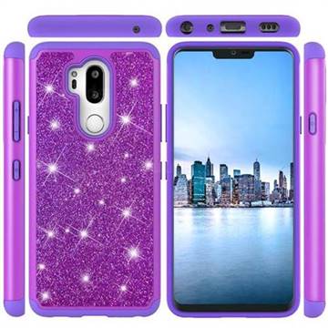 Glitter Rhinestone Bling Shock Absorbing Hybrid Defender Rugged Phone Case Cover for LG G7 ThinQ - Purple
