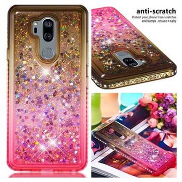Diamond Frame Liquid Glitter Quicksand Sequins Phone Case for LG G7 ThinQ - Gray Pink