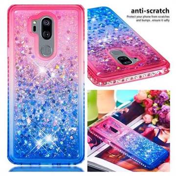 Diamond Frame Liquid Glitter Quicksand Sequins Phone Case for LG G7 ThinQ - Pink Blue