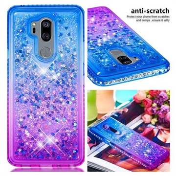 Diamond Frame Liquid Glitter Quicksand Sequins Phone Case for LG G7 ThinQ - Blue Purple
