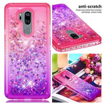 Diamond Frame Liquid Glitter Quicksand Sequins Phone Case for LG G7 ThinQ - Pink Purple