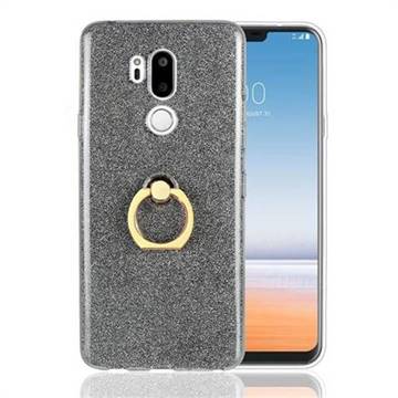 Luxury Soft TPU Glitter Back Ring Cover with 360 Rotate Finger Holder Buckle for LG G7 ThinQ - Black