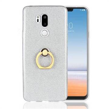 Luxury Soft TPU Glitter Back Ring Cover with 360 Rotate Finger Holder Buckle for LG G7 ThinQ - White