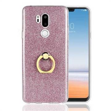 Luxury Soft TPU Glitter Back Ring Cover with 360 Rotate Finger Holder Buckle for LG G7 ThinQ - Pink