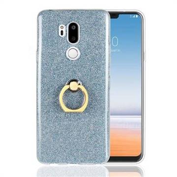 Luxury Soft TPU Glitter Back Ring Cover with 360 Rotate Finger Holder Buckle for LG G7 ThinQ - Blue