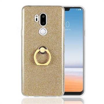 Luxury Soft TPU Glitter Back Ring Cover with 360 Rotate Finger Holder Buckle for LG G7 ThinQ - Golden