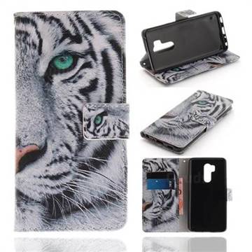 White Tiger PU Leather Wallet Case for LG G7 ThinQ