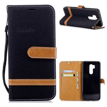 Jeans Cowboy Denim Leather Wallet Case for LG G7 ThinQ - Black