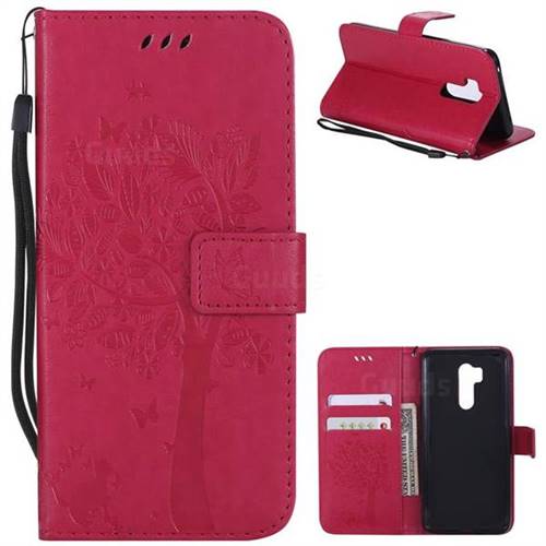Embossing Butterfly Tree Leather Wallet Case for LG G7 ThinQ - Rose