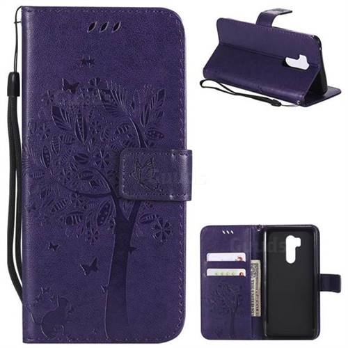 Embossing Butterfly Tree Leather Wallet Case for LG G7 ThinQ - Purple