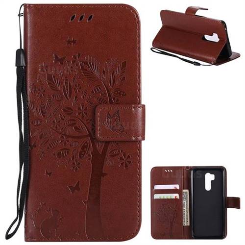 Embossing Butterfly Tree Leather Wallet Case for LG G7 ThinQ - Brown