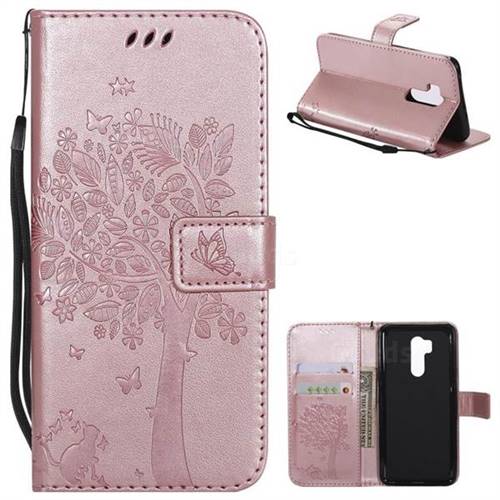 Embossing Butterfly Tree Leather Wallet Case for LG G7 ThinQ - Rose Pink