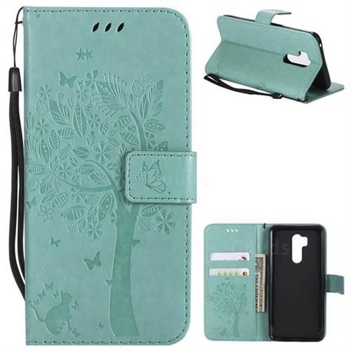 Embossing Butterfly Tree Leather Wallet Case for LG G7 ThinQ - Cyan