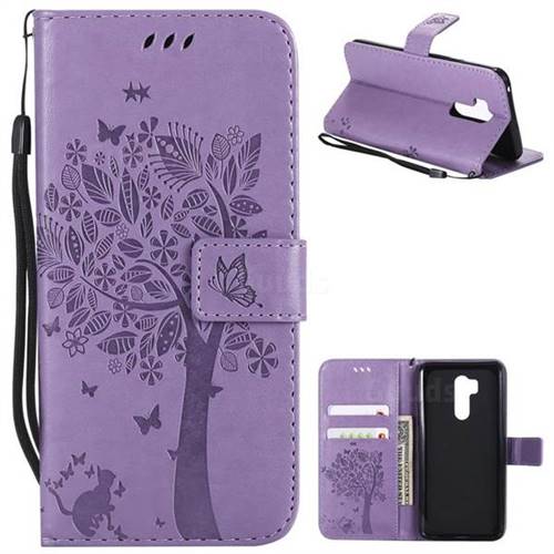 Embossing Butterfly Tree Leather Wallet Case for LG G7 ThinQ - Violet