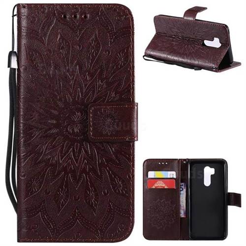 Embossing Sunflower Leather Wallet Case for LG G7 ThinQ - Brown