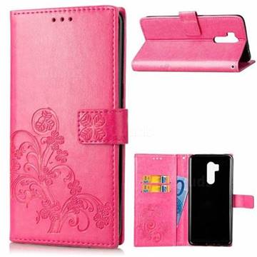 Embossing Imprint Four-Leaf Clover Leather Wallet Case for LG G7 ThinQ - Rose