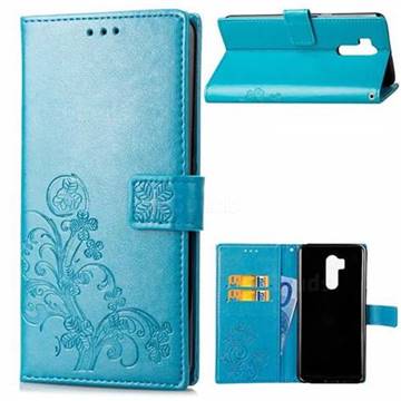 Embossing Imprint Four-Leaf Clover Leather Wallet Case for LG G7 ThinQ - Blue