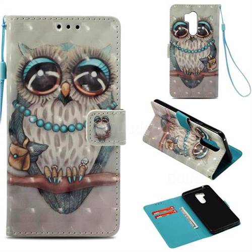 Sweet Gray Owl 3D Painted Leather Wallet Case for LG G7 ThinQ