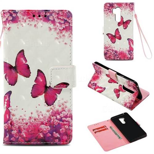 Rose Butterfly 3D Painted Leather Wallet Case for LG G7 ThinQ