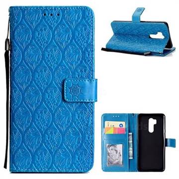 Intricate Embossing Rattan Flower Leather Wallet Case for LG G7 ThinQ - Blue