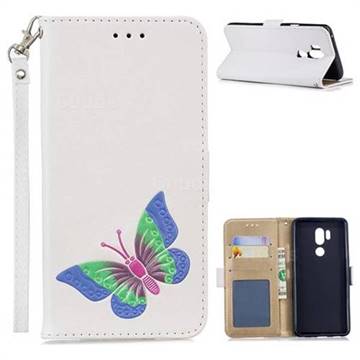 Imprint Embossing Butterfly Leather Wallet Case for LG G7 ThinQ - White