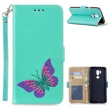 Imprint Embossing Butterfly Leather Wallet Case for LG G7 ThinQ - Mint Green