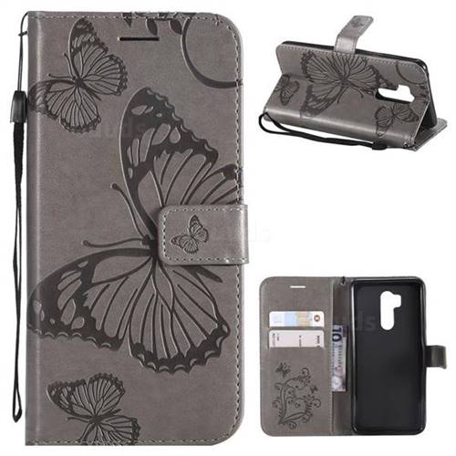 Embossing 3D Butterfly Leather Wallet Case for LG G7 ThinQ - Gray