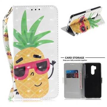 Pineapple Glasses 3D Painted Leather Wallet Phone Case for LG G7 ThinQ