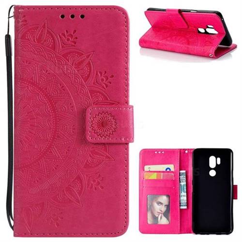 Intricate Embossing Datura Leather Wallet Case for LG G7 ThinQ - Rose Red
