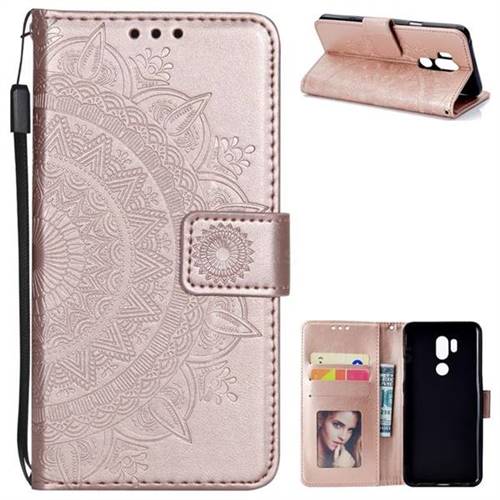 Intricate Embossing Datura Leather Wallet Case for LG G7 ThinQ - Rose Gold
