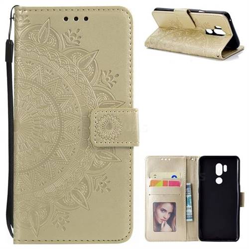 Intricate Embossing Datura Leather Wallet Case for LG G7 ThinQ - Golden