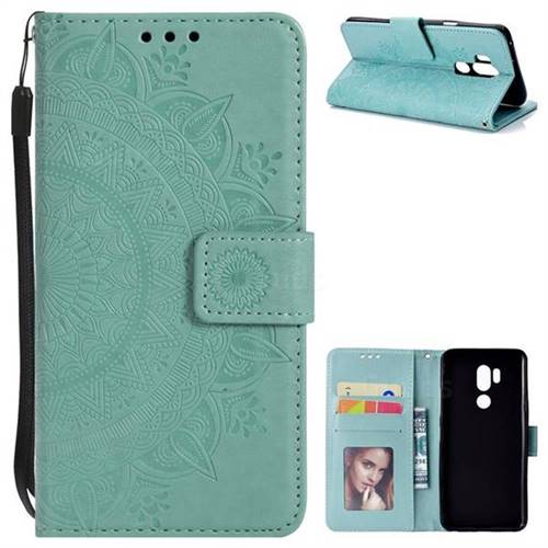Intricate Embossing Datura Leather Wallet Case for LG G7 ThinQ - Mint Green