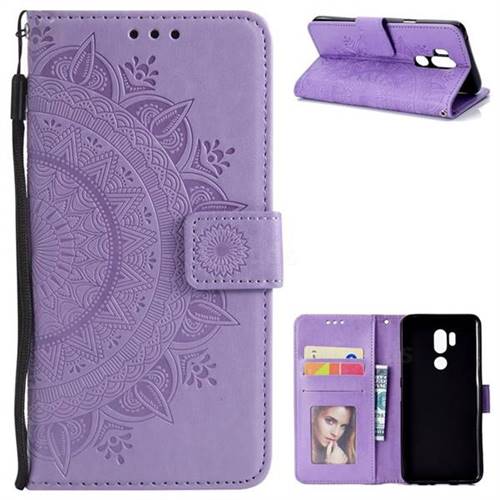 Intricate Embossing Datura Leather Wallet Case for LG G7 ThinQ - Purple