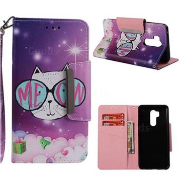 Glasses Cat Big Metal Buckle PU Leather Wallet Phone Case for LG G7 ThinQ