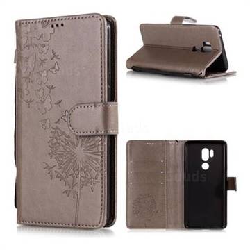 Intricate Embossing Dandelion Butterfly Leather Wallet Case for LG G7 ThinQ - Gray