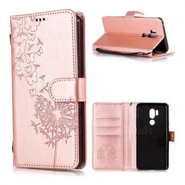 Intricate Embossing Dandelion Butterfly Leather Wallet Case for LG G7 ThinQ - Rose Gold