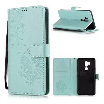 Intricate Embossing Dandelion Butterfly Leather Wallet Case for LG G7 ThinQ - Green